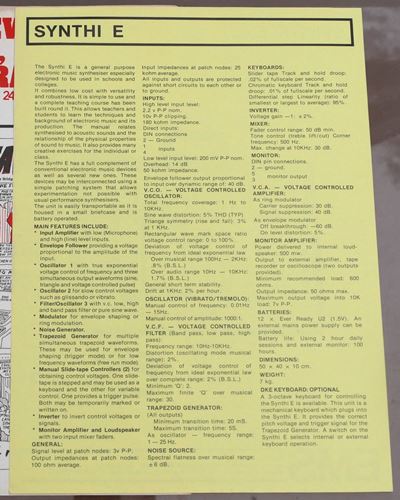 Ems-Synthi-E leaflets, mid 70s